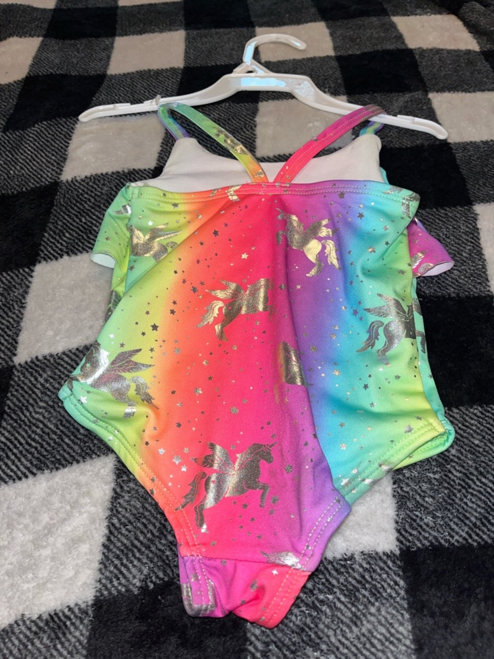 Penelope Mack Kids One Piece Swimsuit - Rainbow with Silver Unicorns - Picture 2 of 2